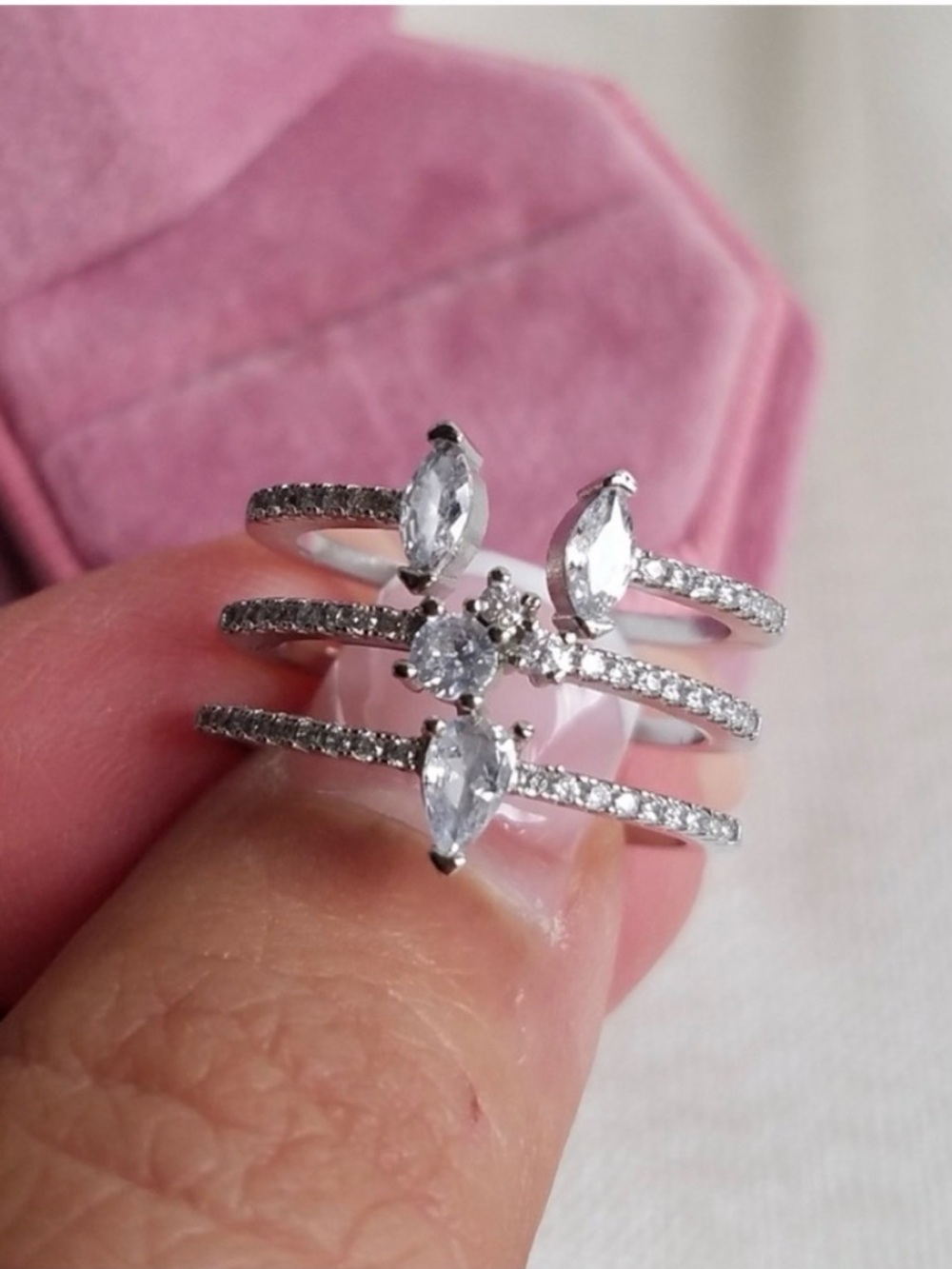 Swarovski Elements 925 Sterling Silver Triple Row Contemporary Ring NEW